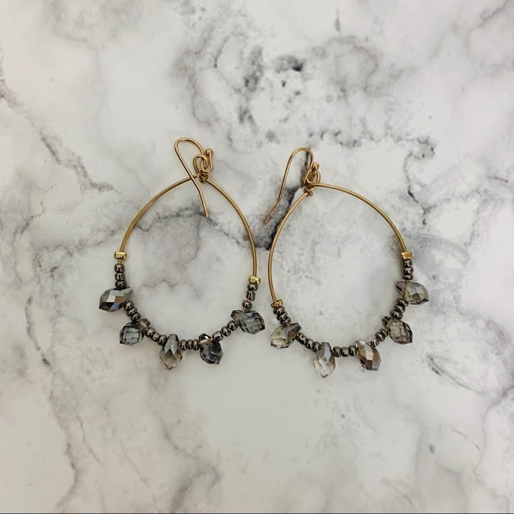 Crystal & Seed Skinny Hoop Earrings - Picture 4 of 5